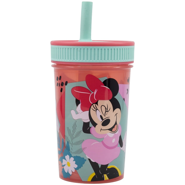 Pahar pentru copii, din plastic, cu pai, Minnie Mouse Multicolor, 465 ml (1)