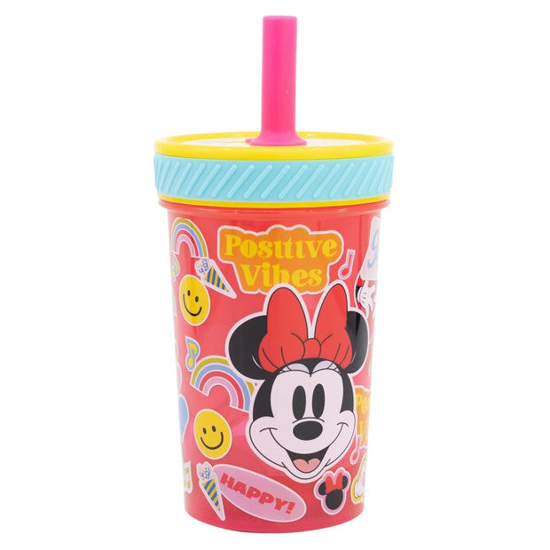 Pahar anti-rasturnare pentru bebe, din plastic, cu pai, Minnie Mouse Multicolor, 370 ml (1)