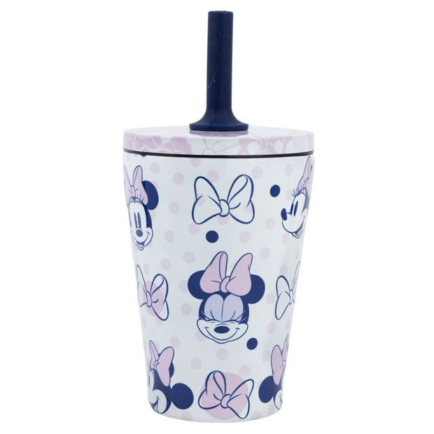 Pahar pentru copii, din otel, cu pai, Minnie Mouse Multicolor, 360 ml