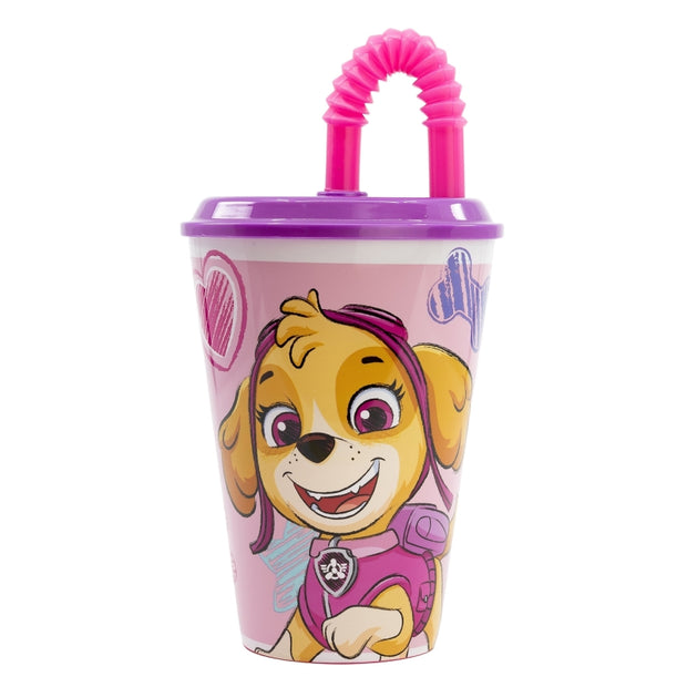 Pahar pentru copii, din plastic, cu pai, Paw Patrol Multicolor, 430 ml