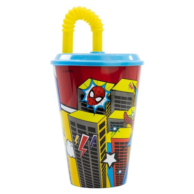 Pahar pentru copii, din plastic, cu pai, Spider-Man Multicolor, 430 ml (1)