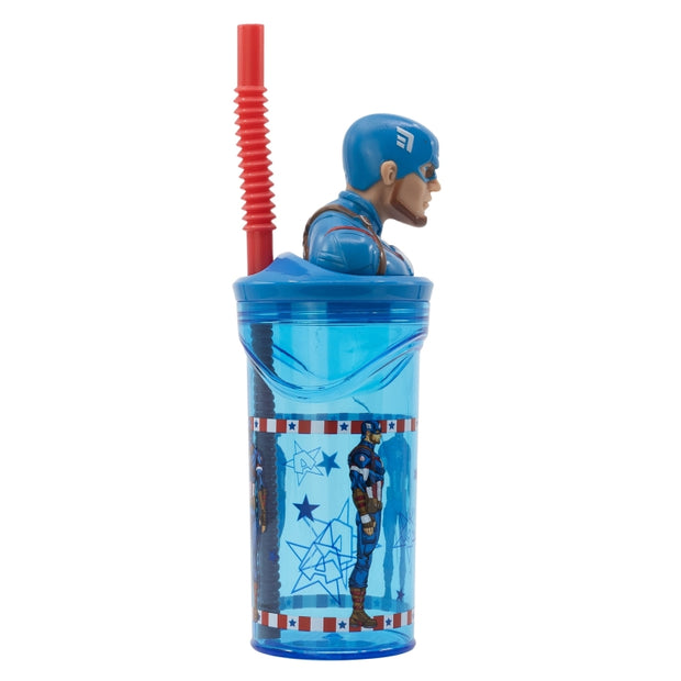 Pahar pentru copii, din plastic, cu pai si figurina, Avengers Multicolor, 360 ml (1)