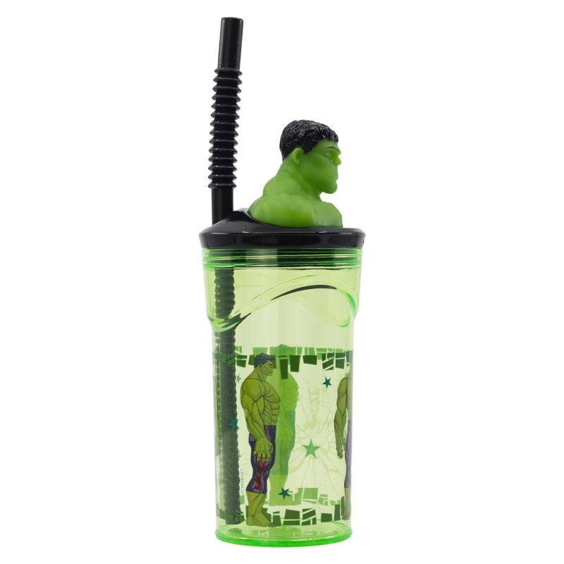 Pahar pentru copii, din plastic, cu pai si figurina, Hulk Multicolor, 360 ml (1)