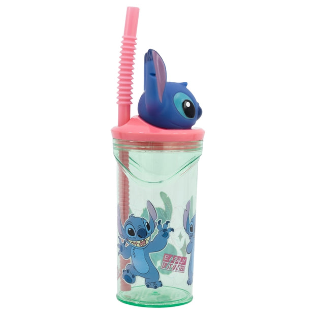 Pahar pentru copii, din plastic, cu pai si figurina, Stitch Multicolor, 360 ml (1)