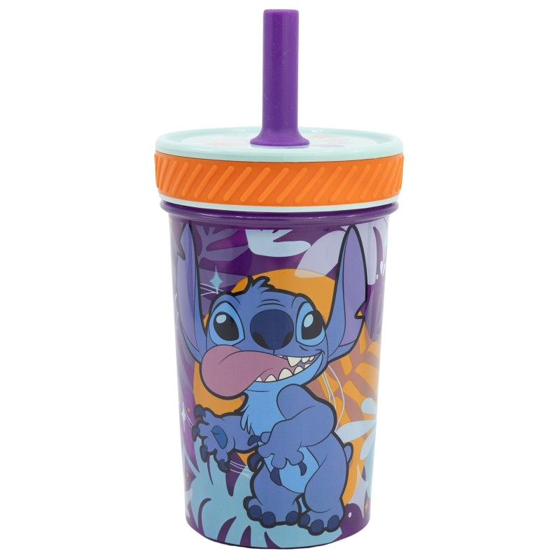 Pahar anti-rasturnare pentru bebe, din plastic, cu pai, Stitch Multicolor, 370 ml