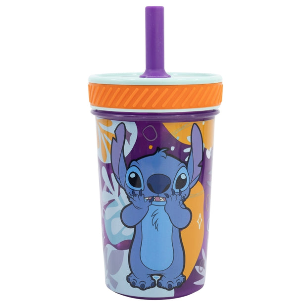 Pahar anti-rasturnare pentru bebe, din plastic, cu pai, Stitch Multicolor, 370 ml (1)