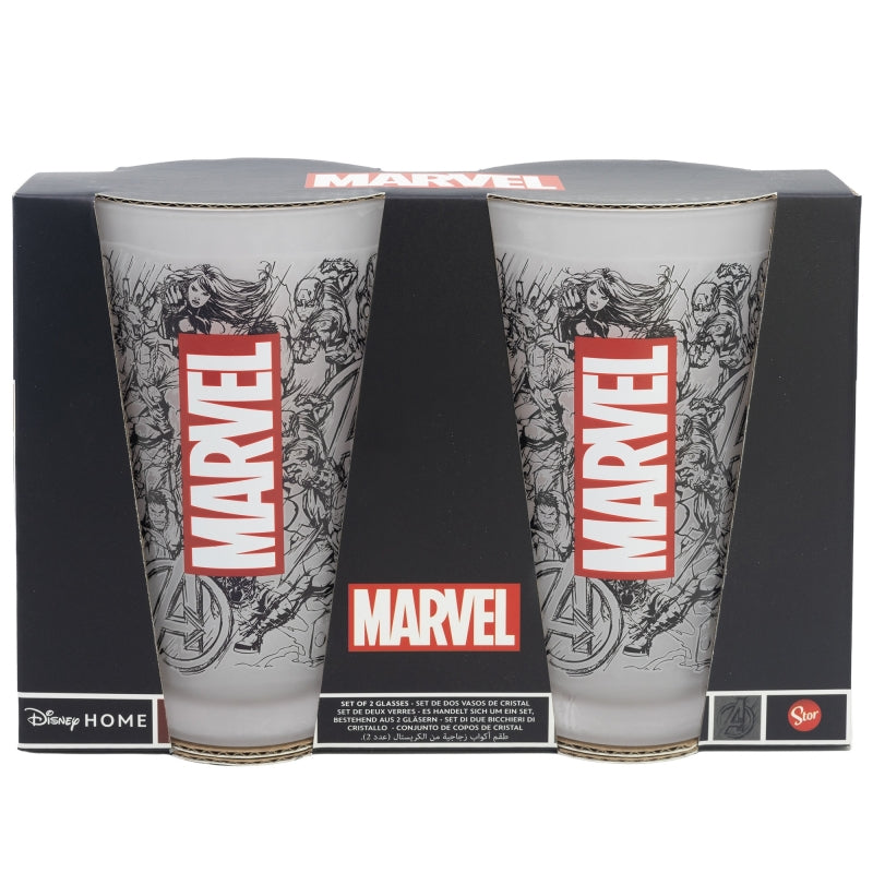 Set 2 pahare din sticla, Avengers Multicolor, 490 ml