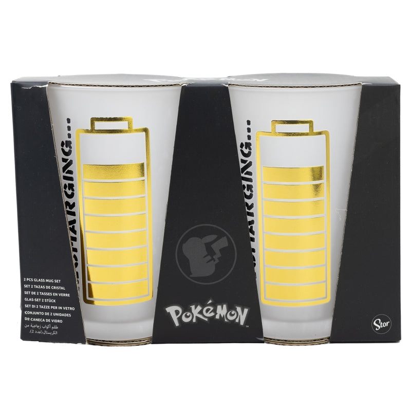 Set 2 pahare din sticla, Pokemon Multicolor, 490 ml