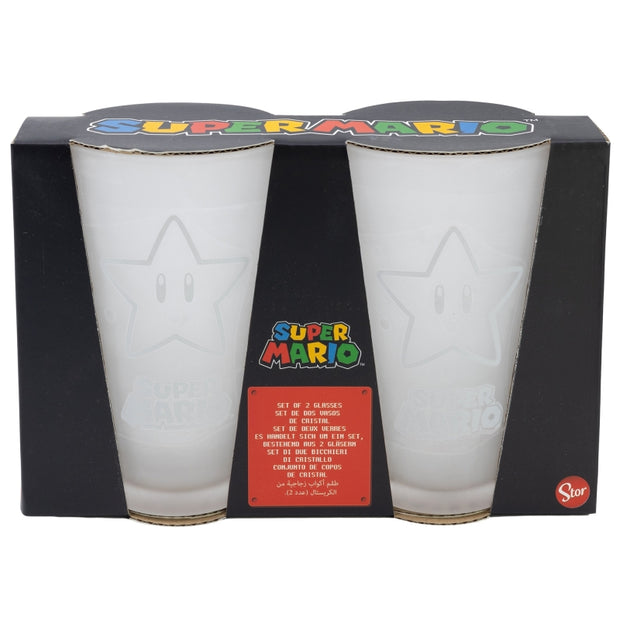 Set 2 pahare din sticla, Super Mario Multicolor, 490 ml