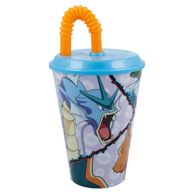 Pahar pentru copii, din plastic, cu pai, Pokemon Multicolor, 430 ml (1)