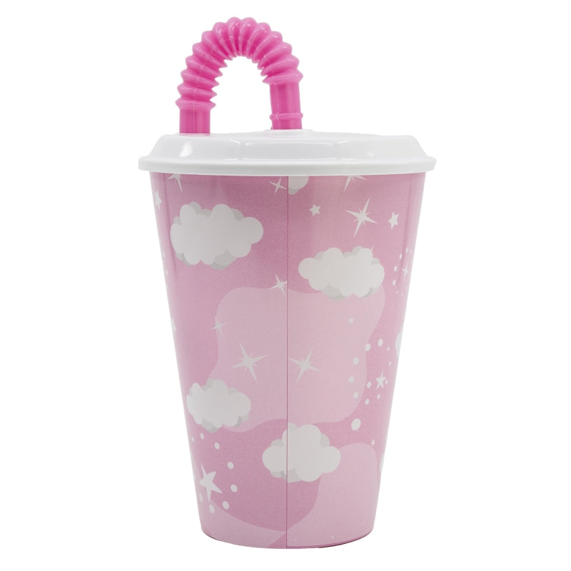 Pahar pentru copii, din plastic, cu pai, Unicorn Multicolor, 430 ml (1)