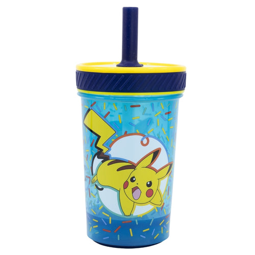 Pahar anti-rasturnare pentru bebe, din plastic, cu pai, Pokemon Multicolor, 370 ml