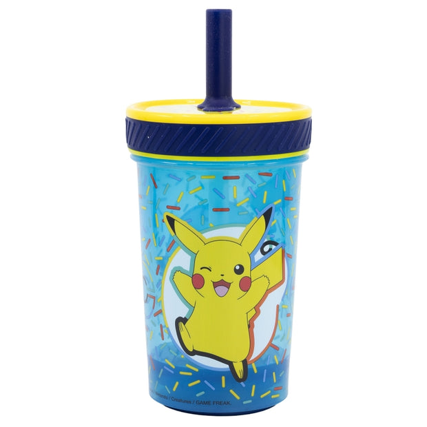 Pahar anti-rasturnare pentru bebe, din plastic, cu pai, Pokemon Multicolor, 370 ml (1)