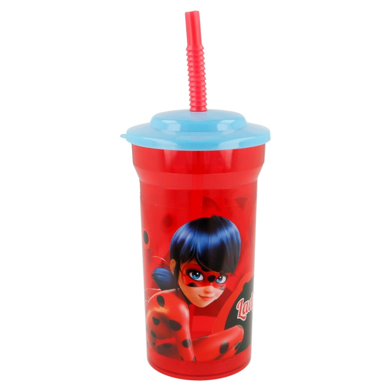 Pahar pentru copii, din plastic, cu pai, Lady Bug Multicolor, 460 ml