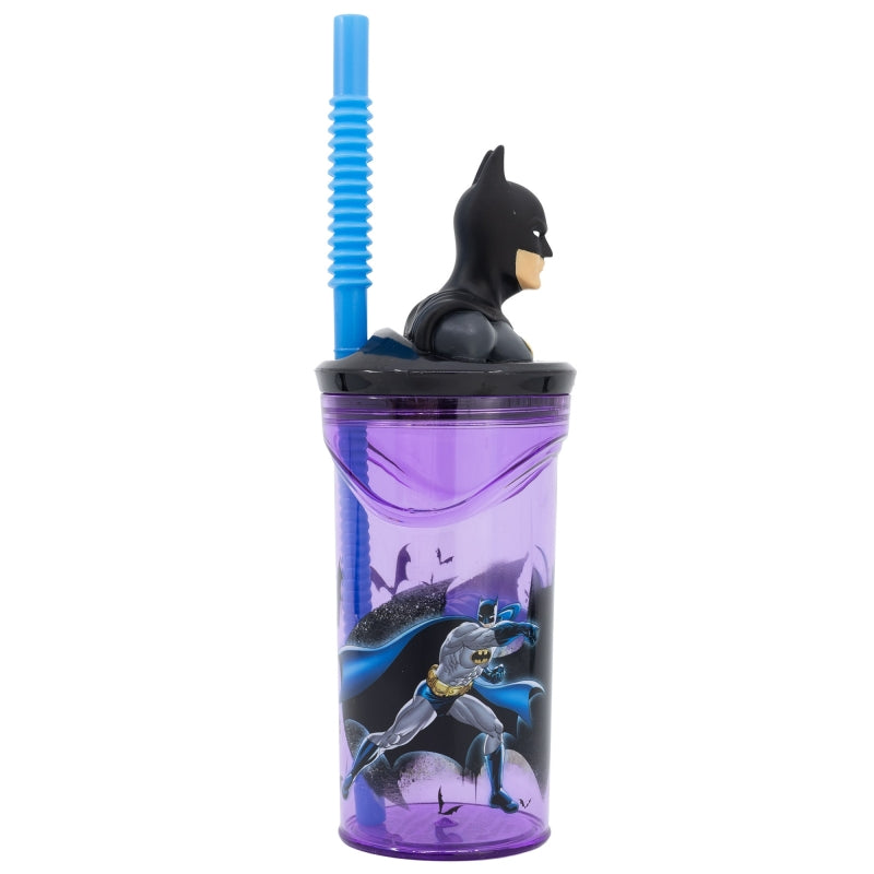 Pahar pentru copii, din plastic, cu pai si figurina, Batman Multicolor, 360 ml (1)