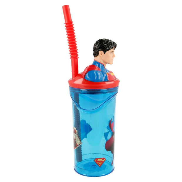 Pahar pentru copii, din plastic, cu pai si figurina, Superman Multicolor, 360 ml (1)