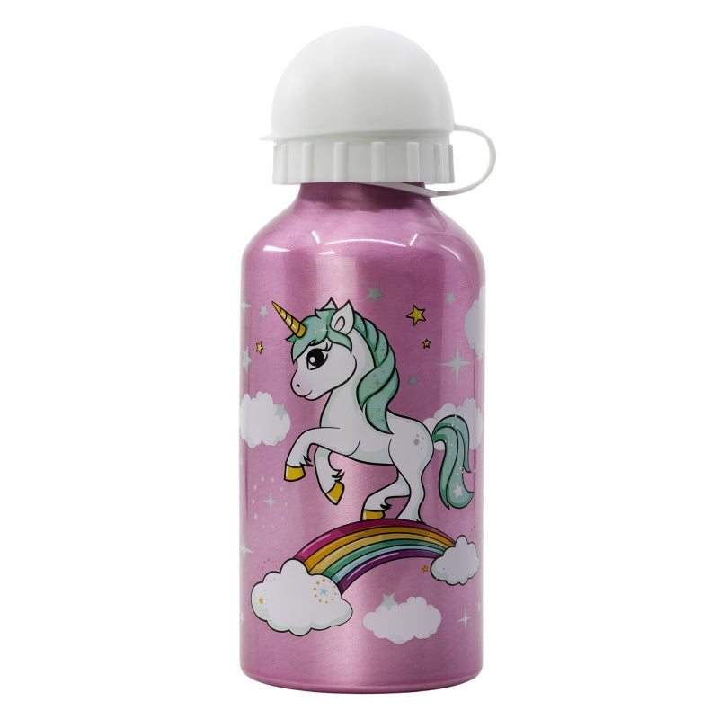 Sticla de apa pentru copii, din aluminiu, Unicorn Multicolor, 400 ml