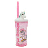 Pahar pentru copii, din plastic, cu pai si figurina, Unicorn Multicolor, 360 ml (1)