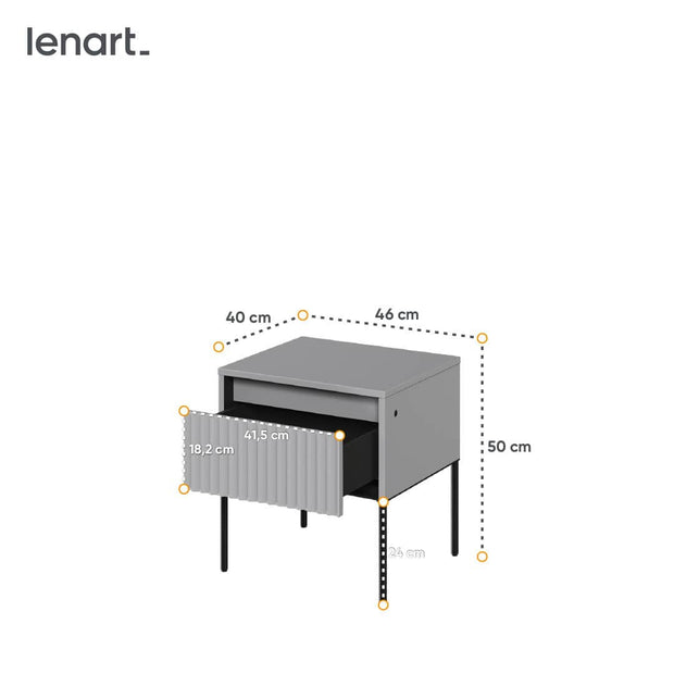 Noptiera din MDF, pal si metal, cu 1 sertar si LED inclus, Trend TR-10 Gri / Negru, l40xA46xH50 cm (3)