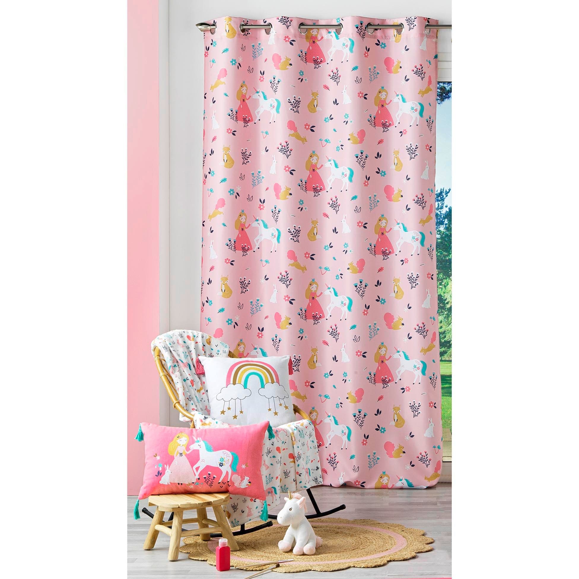 Draperie Princesse Licorne Roz, 140 x 260 cm