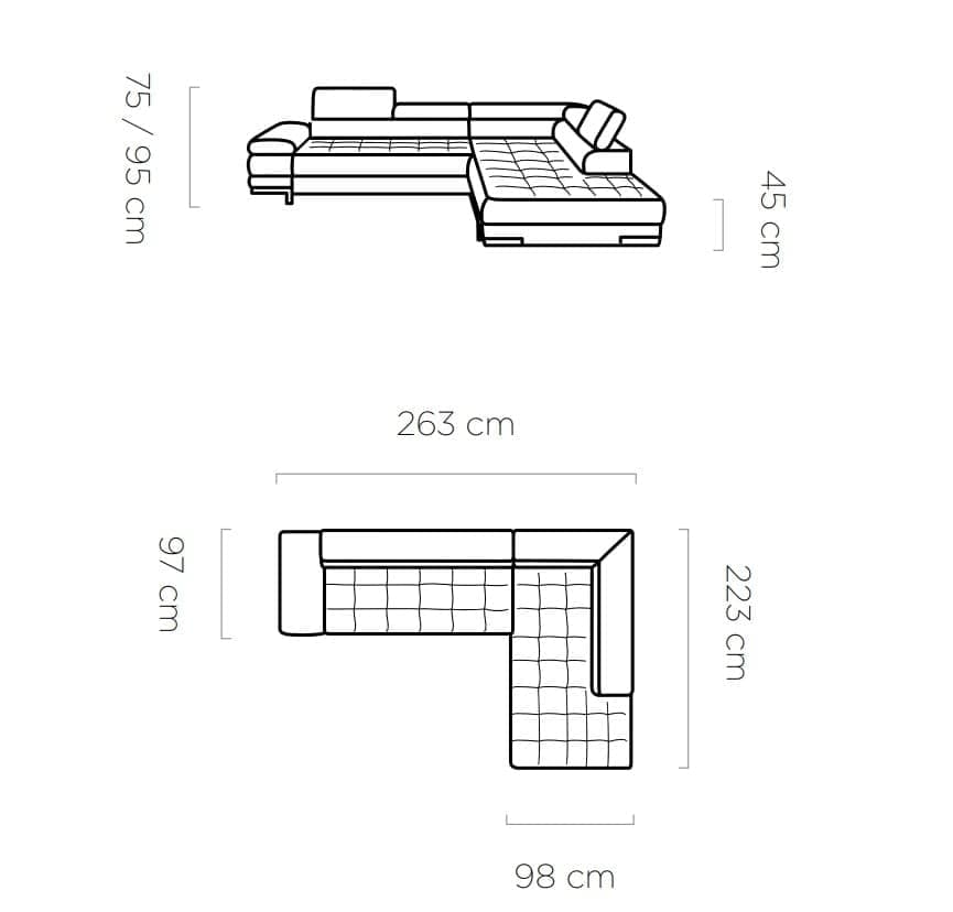 Coltar Extensibil, cu Sezlong pe Dreapta, Lada de Depozitare, Tetiere si Cotiere Reglabile, Savel L, l263xA223xH75-95 cm (3)