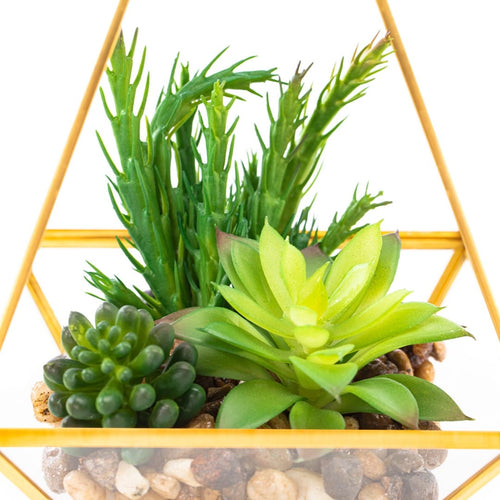 Decoking Aranjament decorativ cu plante artificiale, Asymetri Auriu / Verde, L15,5xl15xH31 cm