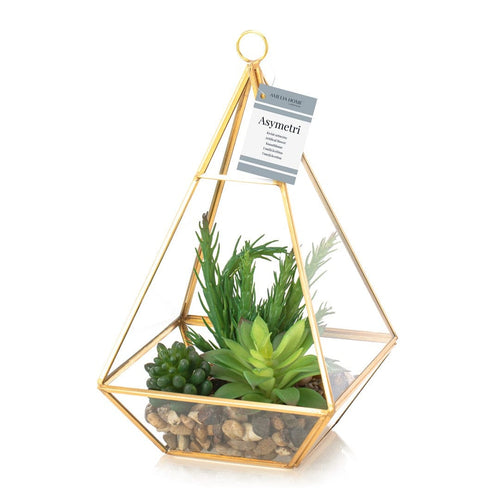 Decoking Aranjament decorativ cu plante artificiale, Asymetri Auriu / Verde, L15,5xl15xH31 cm