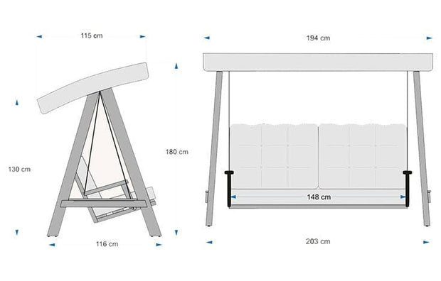 Balansoar leagan pentru gradina / terasa, 2 locuri, Pera Antracit / Natural, l203xA116xH180 cm (9)