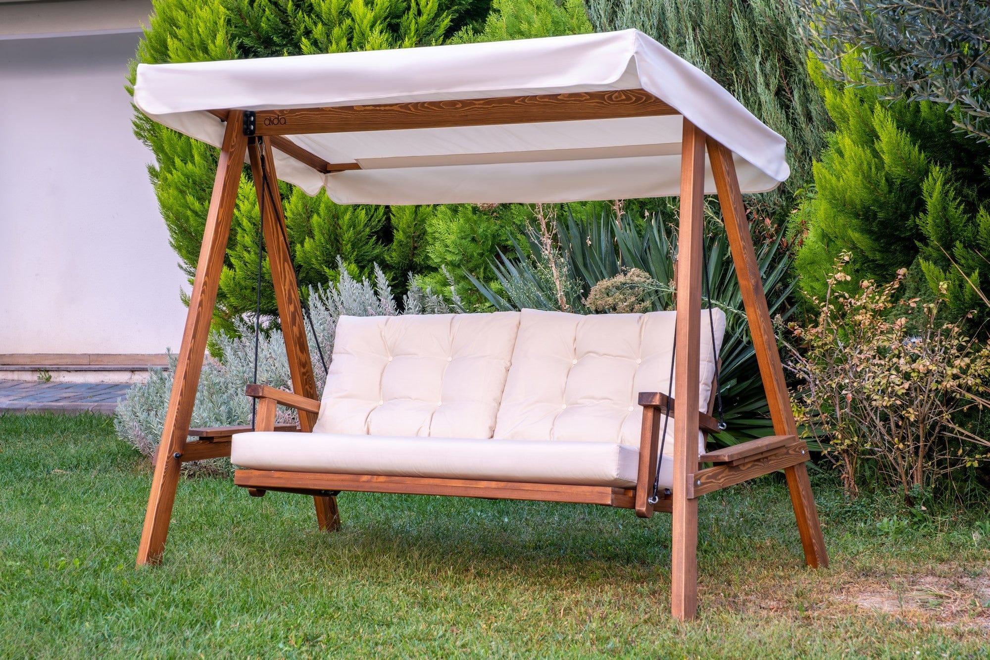 Balansoar leagan pentru gradina / terasa, 2 locuri, Pera Bej / Natural, l203xA116xH180 cm (3)