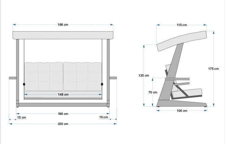 Balansoar leagan pentru gradina / terasa, 3 locuri, Viva 2200 Crem / Natural, l220xA100xH175 cm (6)