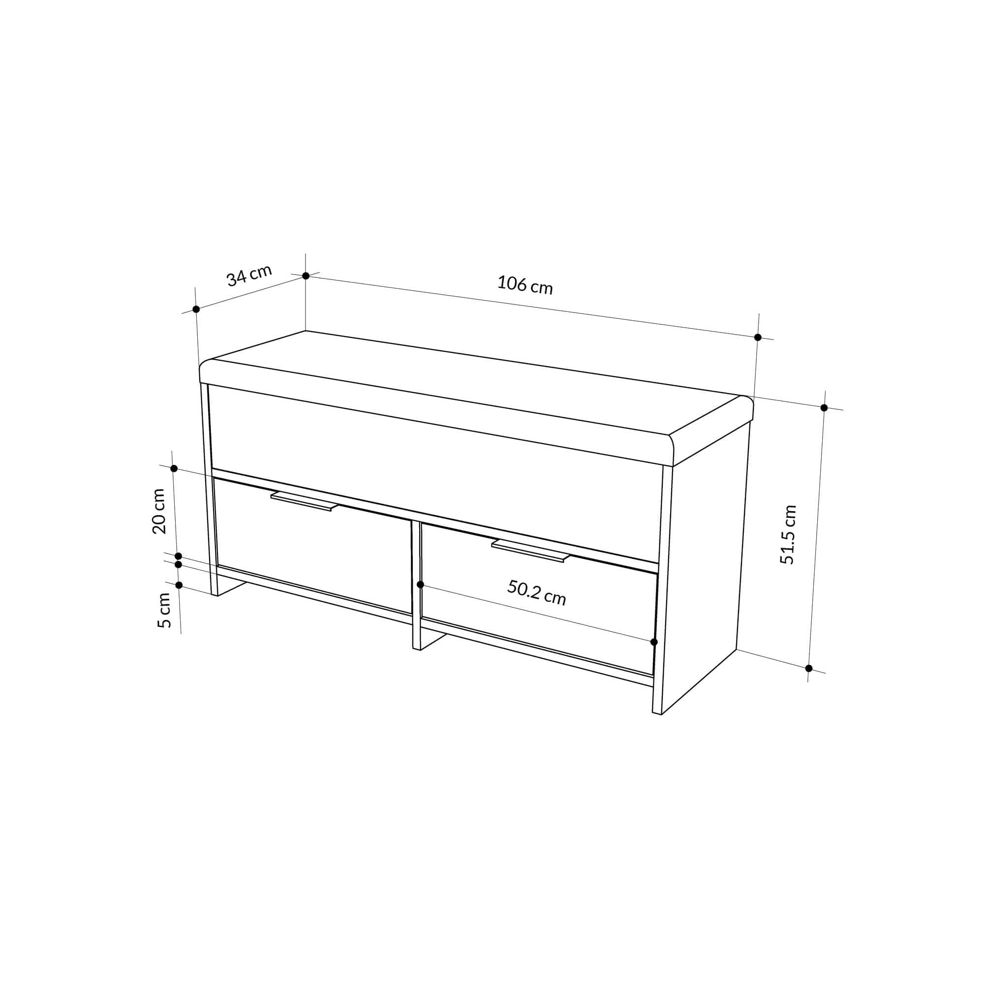 Banca cu pantofar, din pal, 2 usi, Cove Alb, l106xA34xH50 cm (5)