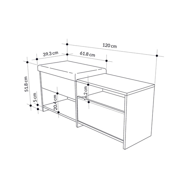 Banca cu pantofar, din pal, 2 usi, Filux Natural, l120,3xA40,5xH51 cm (6)