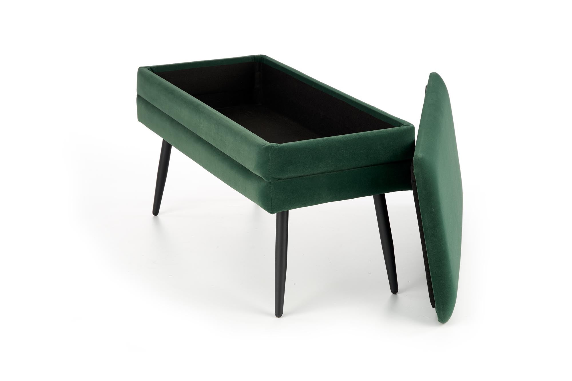 Banca cu spatiu de depozitare, tapitata cu stofa si picioare metalice, Velante Velvet Verde Inchis / Negru, l78xA42xH37 cm (1)