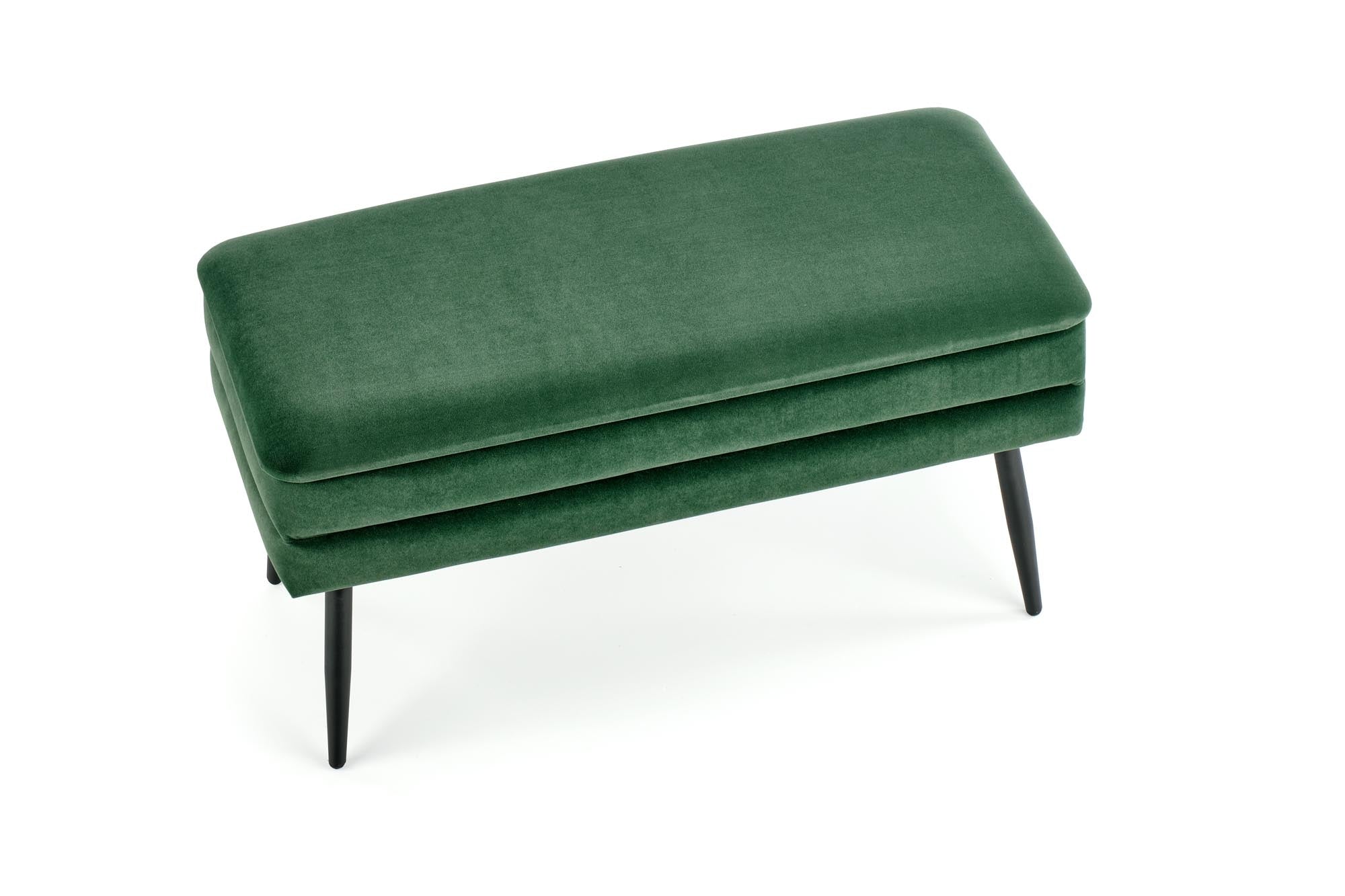 Banca cu spatiu de depozitare, tapitata cu stofa si picioare metalice, Velante Velvet Verde Inchis / Negru, l78xA42xH37 cm (3)