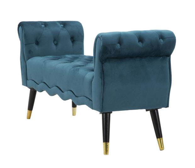 Banca tapitata cu stofa si picioare din lemn, Paris Velvet Teal / Negru / Auriu, l120xA40xH60 cm (3)