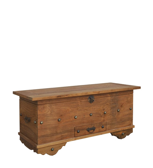 Moycor Banca din lemn cu 1 sertar si spatiu de depozitare, Teak Anne Small Nuc, l100xA40xH45 cm