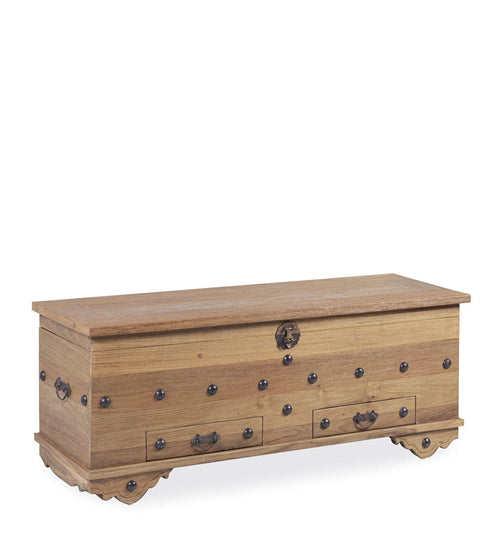 Moycor Banca din lemn cu 2 sertare si spatiu de depozitare, Teak Anne Large Natural, l120xA40xH48 cm