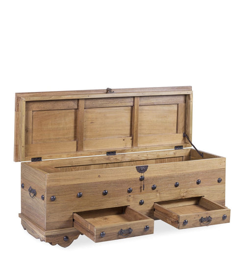 Moycor Banca din lemn cu 2 sertare si spatiu de depozitare, Teak Anne Large Natural, l120xA40xH48 cm
