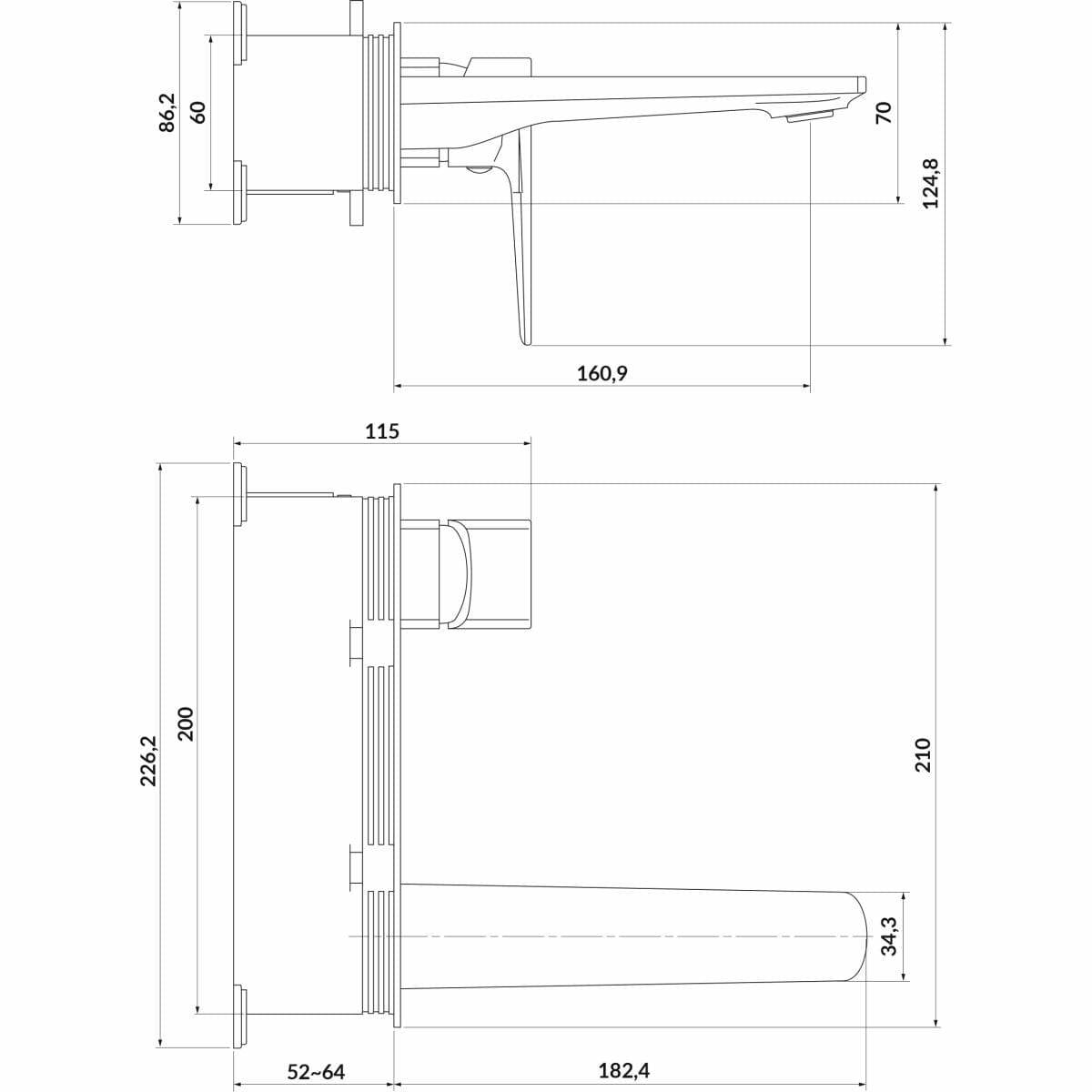 Cersanit Baterie incastrata pentru lavoar, Larga Negru, S951-385