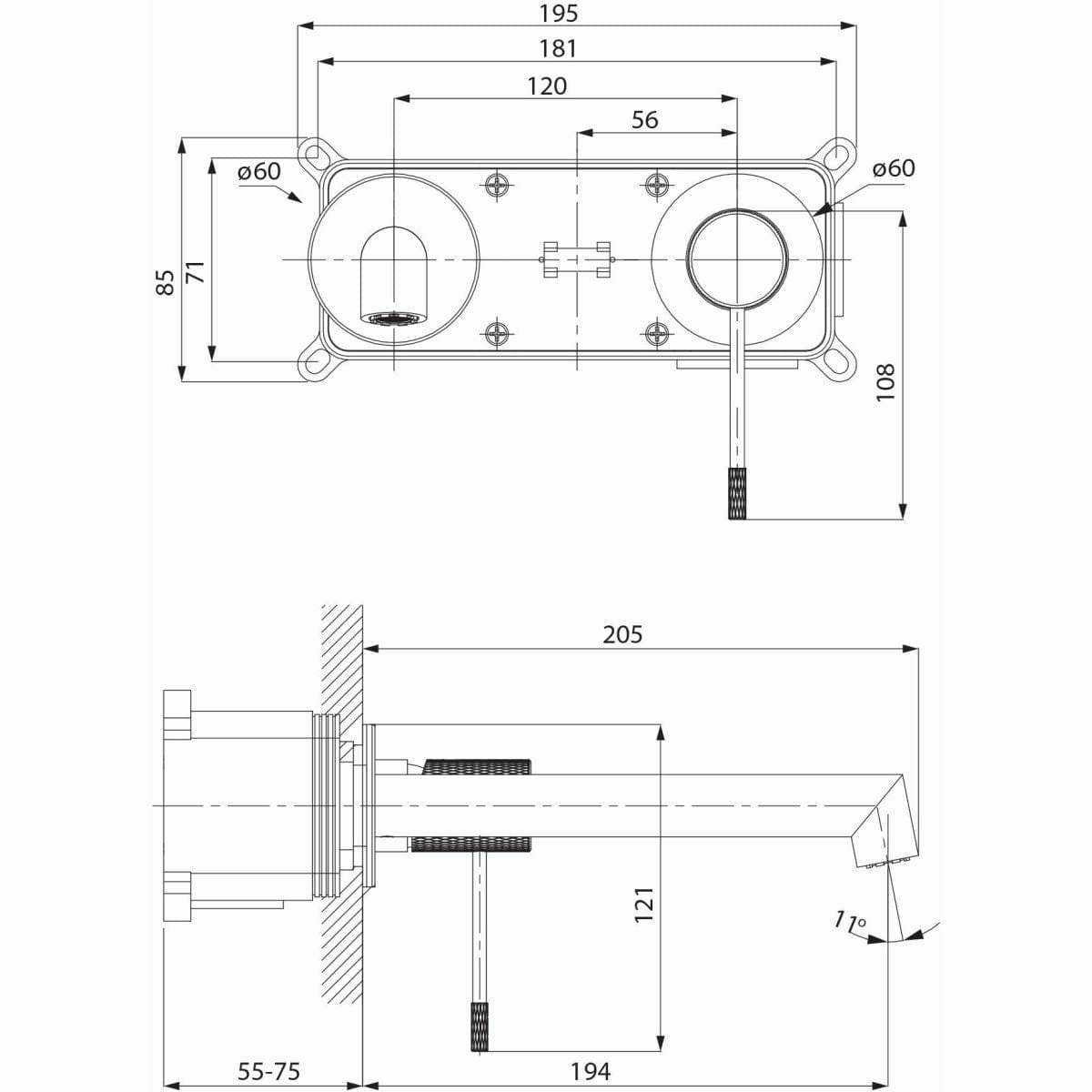 Cersanit Baterie incastrata pentru lavoar, Zen Negru, S951-597