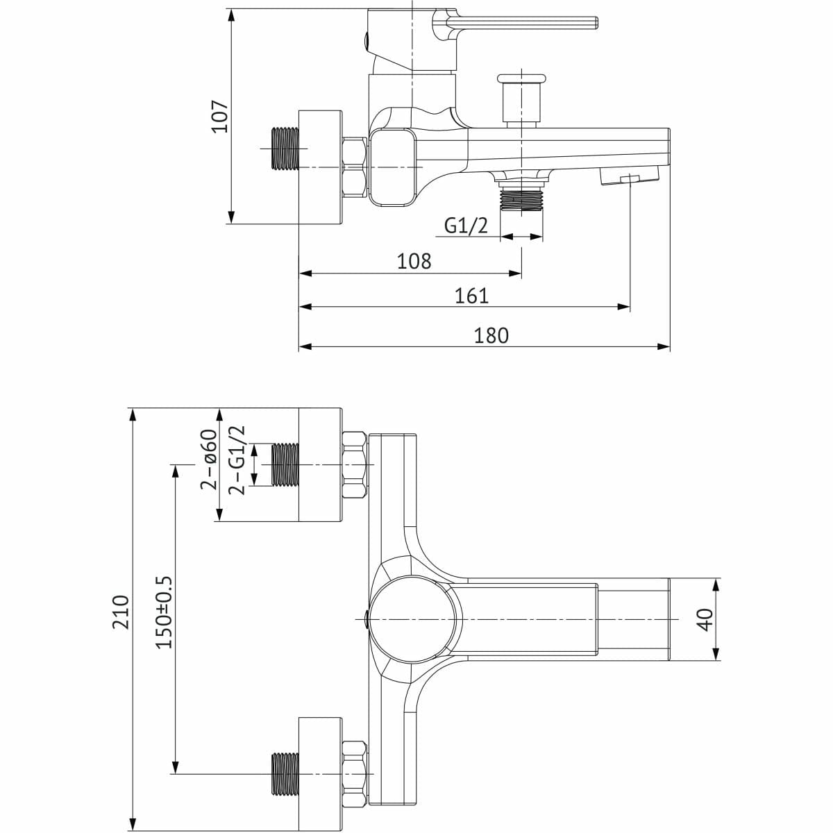 Cersanit Baterie perete pentru cada si dus, Zip Crom, S951-560