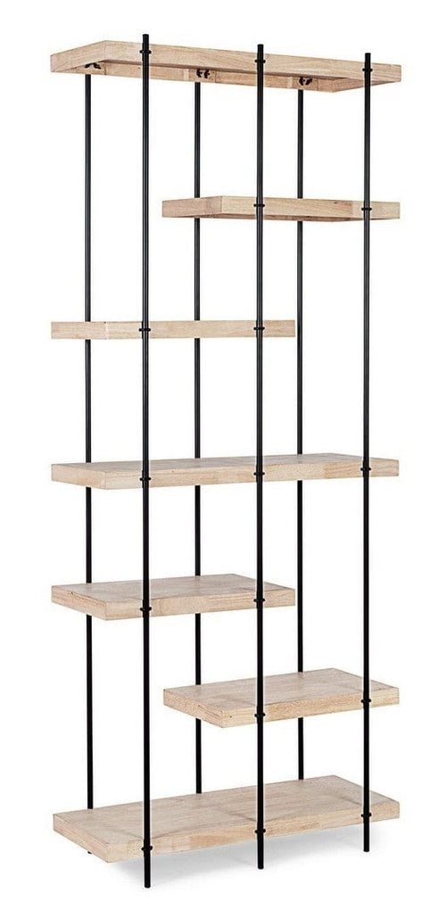 Bizzotto Biblioteca din lemn de cauciuc si metal, District Natural / Negru, l80xA32xH195 cm