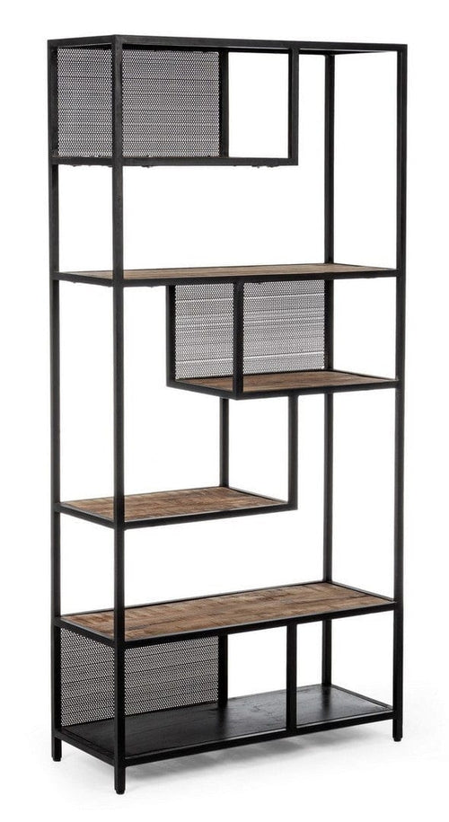 Bizzotto Biblioteca din lemn de mango si metal, Roderic Natural / Negru, l84xA35xH188 cm