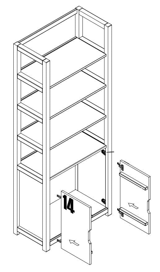 Vipack Biblioteca din lemn de pin si MDF cu 2 usi, pentru copii Alex Natural / Negru, l80xA40xH200 cm