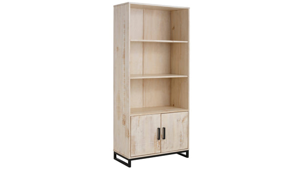 Dorel Home Biblioteca din lemn de pin si metal, cu 2 usi, Santo Natural / Negru, L82xl39xH180 cm