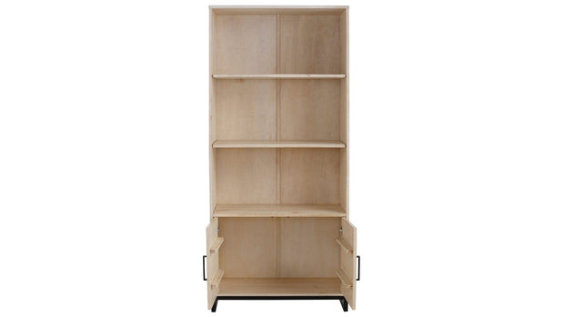 Dorel Home Biblioteca din lemn de pin si metal, cu 2 usi, Santo Natural / Negru, L82xl39xH180 cm