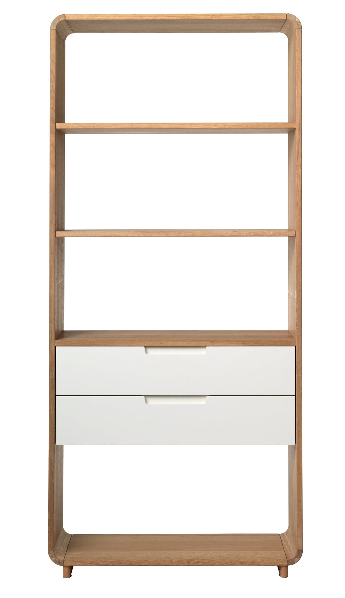 Unique Furniture A/S Biblioteca din lemn si MDF, cu 2 sertare, Amalfi Stejar / Alb, l82xA30xH194 cm