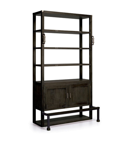 Moycor Biblioteca din lemn si metal, cu 2 usi, Industrial Wenge, l120xA63xH220 cm