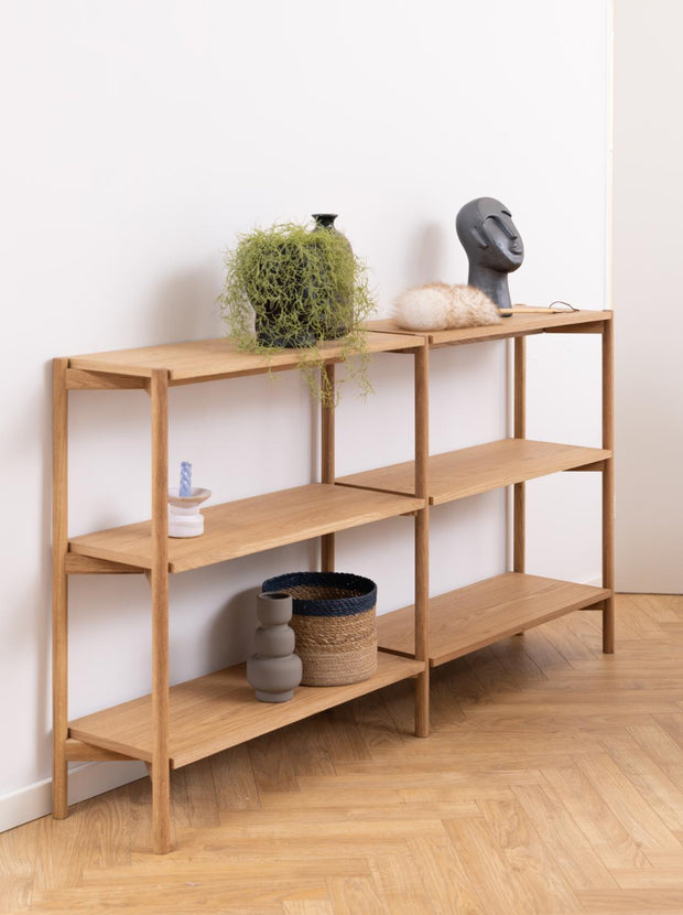 Actona Biblioteca din MDF si lemn, Braidwood Natural / Stejar, l169xA30xH88,4 cm