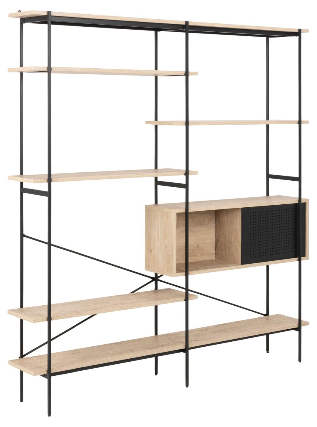 Actona Biblioteca din MDF si metal, cu 1 usa, Angus 1D Natural / Negru, l172xA27xH188 cm